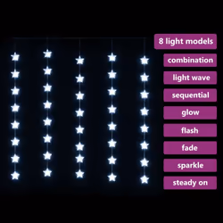 vidaXL LED Star Curtain Fairy Lights 200 LED Cold White 8 Function Lighting