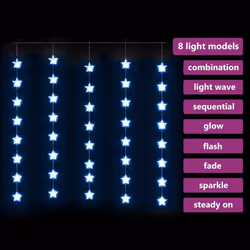 vidaXL LED Star Curtain Fairy Lights 200 LED Blue 8 Function String Light