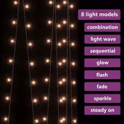 vidaXL LED Curtain Fairy Lights 300 LED Warm White 8 Function Holiday Lighting