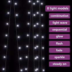 vidaXL LED Curtain Fairy Lights 300 LED Cold White 8 Function Holiday Lighting