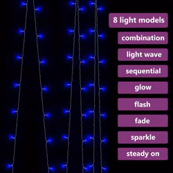 vidaXL LED Curtain Fairy Lights 300 LED Blue 8 Function Holiday Lighting