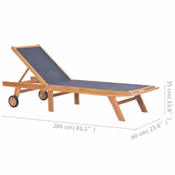 vidaXL 2x Solid Teak and Textilene Folding Sun Loungers with Wheels Sunbeds