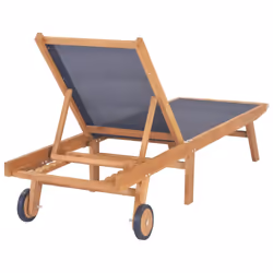 vidaXL 2x Solid Teak and Textilene Folding Sun Loungers with Wheels Sunbeds - Additional view 4