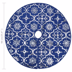 vidaXL Luxury Christmas Tree Skirt with Sock Blue Fabric Xmas Tree Base Mat - Additional view 7