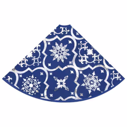 vidaXL Luxury Christmas Tree Skirt with Sock Blue Fabric Xmas Tree Base Mat - Additional view 4