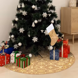 vidaXL Luxury Christmas Tree Skirt with Sock Yellow Fabric Xmas Tree Base Mat