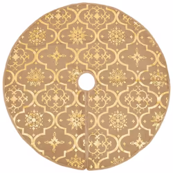 vidaXL Luxury Christmas Tree Skirt with Sock Yellow Fabric Xmas Tree Base Mat