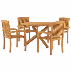 vidaXL Solid Wood Teak Garden Dining Set 5 Piece Wooden Outdoor Dining Set