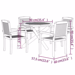 vidaXL Solid Wood Teak Garden Dining Set 5 Piece Wooden Outdoor Dining Set - Additional view 9