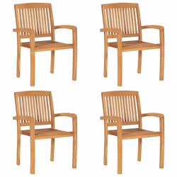 vidaXL 4x Solid Teak Wood Stacking Garden Chairs Furniture Outdoor Seating
