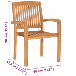 vidaXL 8x Solid Teak Wood Stacking Garden Chairs Furniture Outdoor Seating - Additional view 4