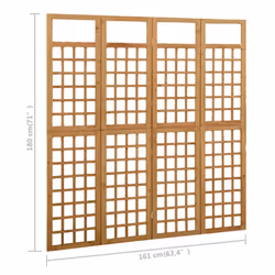 vidaXL Solid Fir Wood 4-Panel Room Divider/Trellis Garden Screen Patio Divider