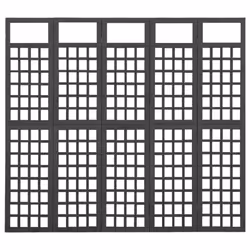 vidaXL Solid Fir Wood 5-Panel Room Divider/Trellis Black Patio Privacy Screen