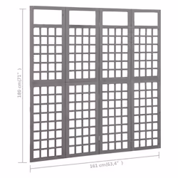 vidaXL Solid Fir Wood 4-Panel Room Divider/Trellis Grey Patio Privacy Screen