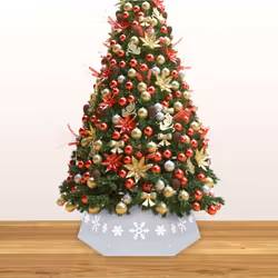 vidaXL Christmas Tree Skirt Tree Xmas Ornament Base Cover Silver&White/Red - silver and white