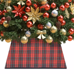 vidaXL Christmas Tree Skirt Red & Black Tree Ornament Decoration Base Cover
