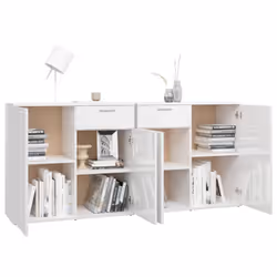 vidaXL Sideboard High Gloss White Engineered Wood Storage Cupboard Furniture