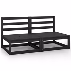 vidaXL Solid Pinewood Garden 2-Seater Sofa Black Wooden Patio Middle Sofa Set