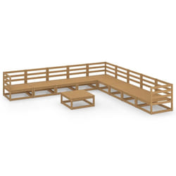 vidaXL Solid Pinewood Garden Lounge Set 10 Piece Honey Brown Wooden Lounge Set
