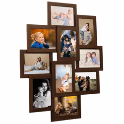 vidaXL Collage Photo Frame MDF for 10x(13x18 cm)/10x(10x15 cm) Multi Colours - dark brown
