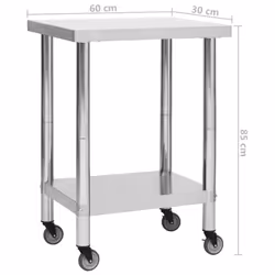 vidaXL Kitchen Work Table with Wheels Stainless Steel Home Gastronomy Workable - Additional view 3