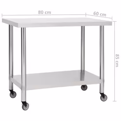 vidaXL Kitchen Work Table with Wheels Home Gastronomy Workable Multi Sizes - 80 x 60 x 85 cm