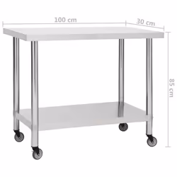 vidaXL Kitchen Work Table with Wheels Home Gastronomy Workable Multi Sizes - 100 x 30 x 85 cm