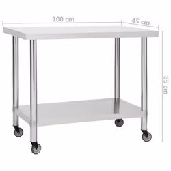 vidaXL Kitchen Work Table with Wheels Home Gastronomy Workable Multi Sizes - 100 x 45 x 85 cm