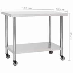 vidaXL Kitchen Work Table with Wheels Home Gastronomy Workable Multi Sizes - 100 x 60 x 85 cm