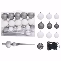 vidaXL Artificial Half Pre-lit Christmas Tree with Ball Set Xmas Tree White - Additional view 8