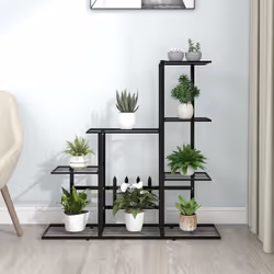 vidaXL Flower Stand Black Metal Home Garden Decor Plant Rack Display Shelf