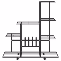 vidaXL Flower Stand with Wheel Black Metal Home Decor Plant Rack Display Shelf