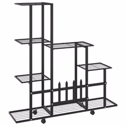 vidaXL Flower Stand with Wheel Black Metal Home Decor Plant Rack Display Shelf - Additional view 4