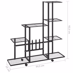 vidaXL Flower Stand with Wheel Black Metal Home Decor Plant Rack Display Shelf - Additional view 6