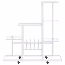 vidaXL Flower Stand with Wheel White Metal Home Decor Plant Rack Display Shelf - Additional view 2
