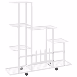 vidaXL Flower Stand with Wheel White Metal Home Decor Plant Rack Display Shelf - Additional view 4