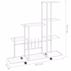 vidaXL Flower Stand with Wheel White Metal Home Decor Plant Rack Display Shelf - Additional view 6