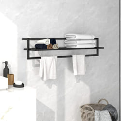 vidaXL Towel Rack Black Iron Bathroom Wall-Mounted Towel Rack Hanger Holder