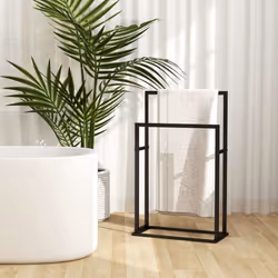 vidaXL Freestanding Towel Rack Black Iron Bathroom Storage Rack Towel Holder