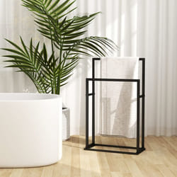 vidaXL Freestanding Towel Rack Black Iron Bathroom Storage Rack Towel Holder
