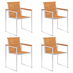 vidaXL 2/4/6/8x Garden Chairs Patio Solid Acacia/Teak Wood and Stainless Steel - solid acacia wood, 4 pcs