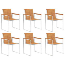 vidaXL 2/4/6/8x Garden Chairs Patio Solid Acacia/Teak Wood and Stainless Steel - solid acacia wood, 6 pcs