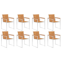 vidaXL 2/4/6/8x Garden Chairs Patio Solid Acacia/Teak Wood and Stainless Steel - solid acacia wood, 8 pcs
