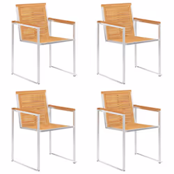 vidaXL 2/4/6/8x Garden Chairs Patio Solid Acacia/Teak Wood and Stainless Steel - Solid teak wood, 4 pcs