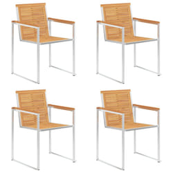 vidaXL 2/4/6/8x Garden Chairs Patio Solid Acacia/Teak Wood and Stainless Steel - Solid teak wood, 4 pcs