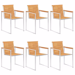 vidaXL 2/4/6/8x Garden Chairs Patio Solid Acacia/Teak Wood and Stainless Steel - Solid teak wood, 6 pcs