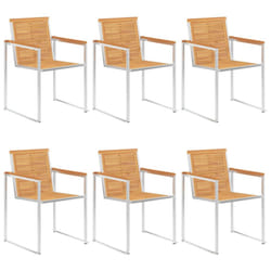 vidaXL 2/4/6/8x Garden Chairs Patio Solid Acacia/Teak Wood and Stainless Steel - Solid teak wood, 6 pcs
