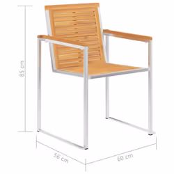 vidaXL 2/4/6/8x Garden Chairs Patio Solid Acacia/Teak Wood and Stainless Steel - Solid teak wood, 6 pcs - Additional view 4