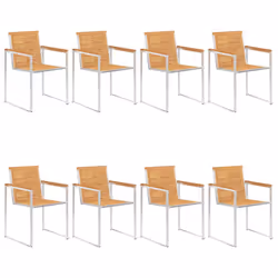vidaXL 2/4/6/8x Garden Chairs Patio Solid Acacia/Teak Wood and Stainless Steel - Solid teak wood, 8 pcs