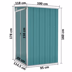 vidaXL Wall-mounted Garden Shed Outdoor Tool Storage Shed Galvanised Steel - green, 118 x 100 x 178 cm - Additional view 6